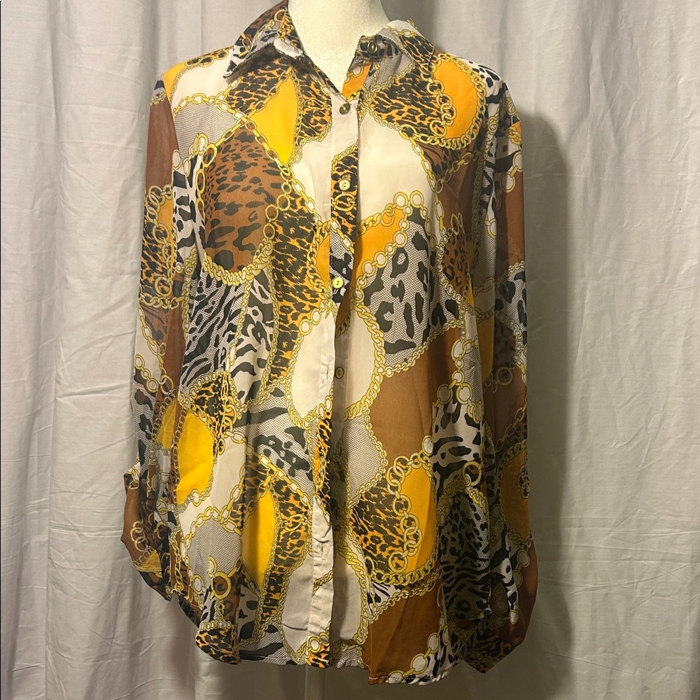 Fashion Nova Multicolor Animal Print Button-Down Shirt